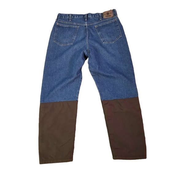 Wrangler 36x30 Blue Jeans Denim Protective Reinforced Legs Work Canvas Double Kn - Picture 2 of 4